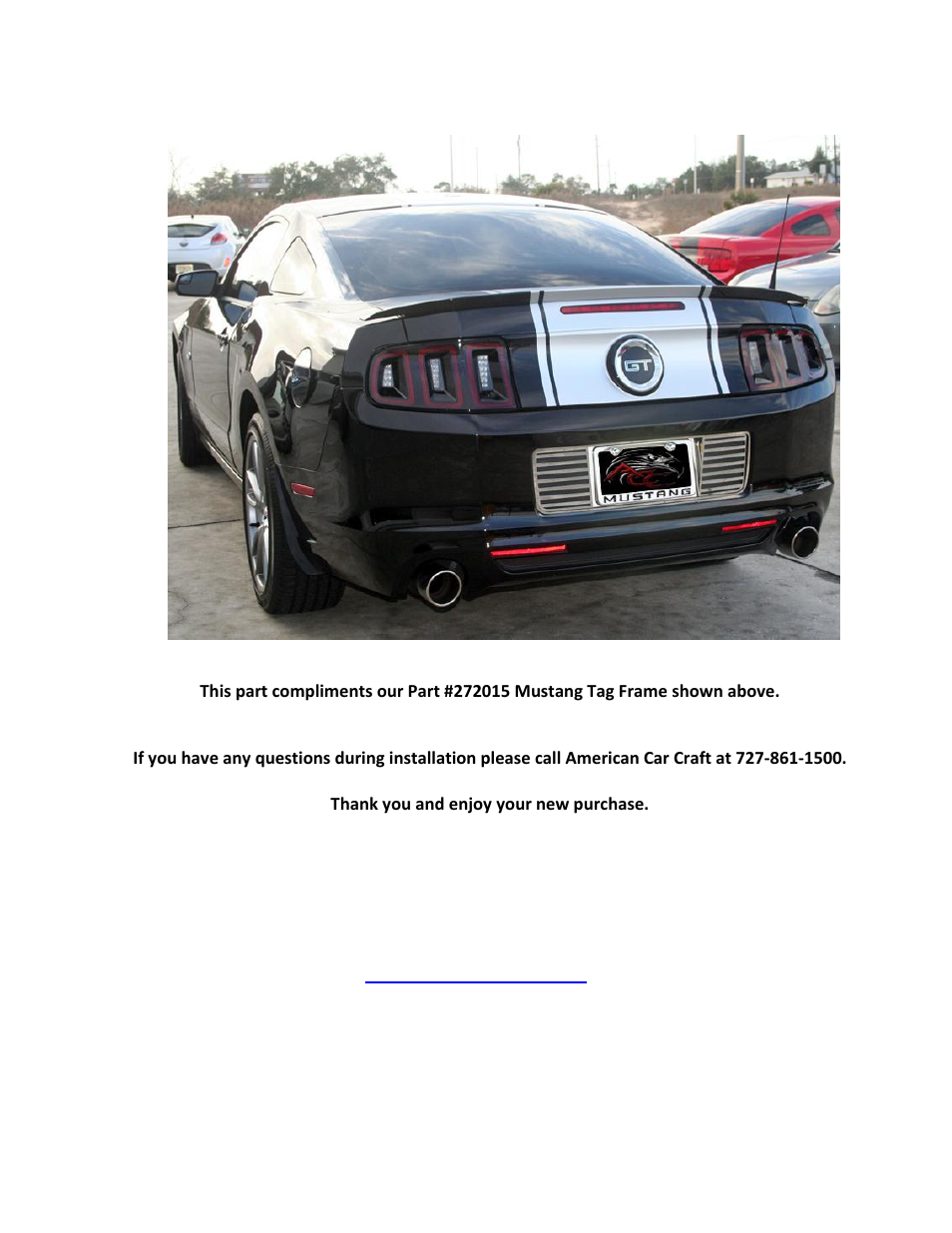 American car craft | American Car Craft Mustang Tag Back Slotted Polished 2013 only User Manual | Page 3 / 3