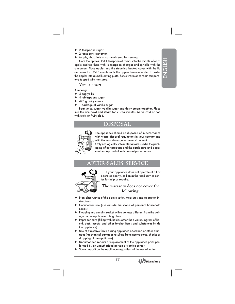 English, Disposal, After-sales service | Binatone FS-404 D User Manual | Page 17 / 70