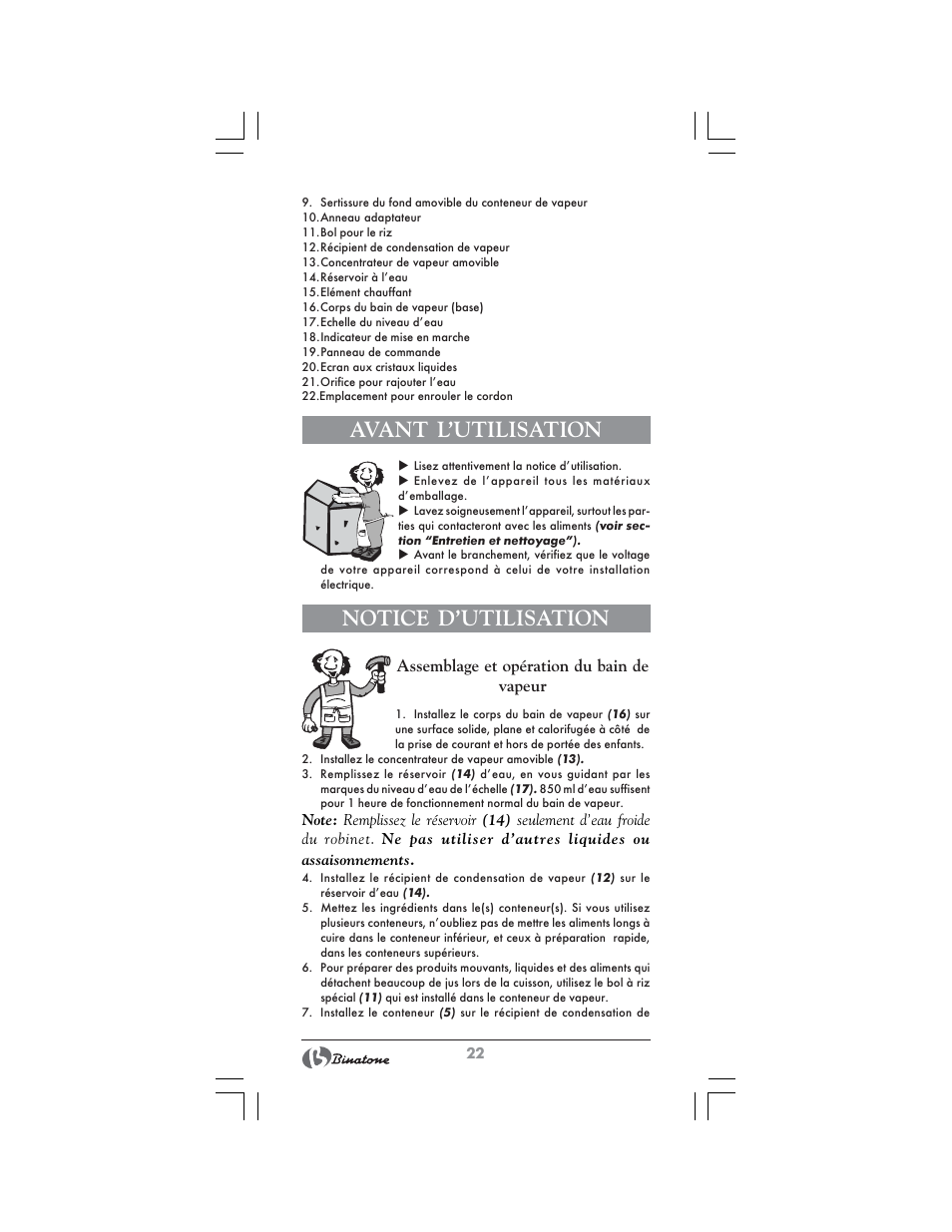 Avant l’utilisation, Notice d’utilisation | Binatone FS-404 D User Manual | Page 22 / 70