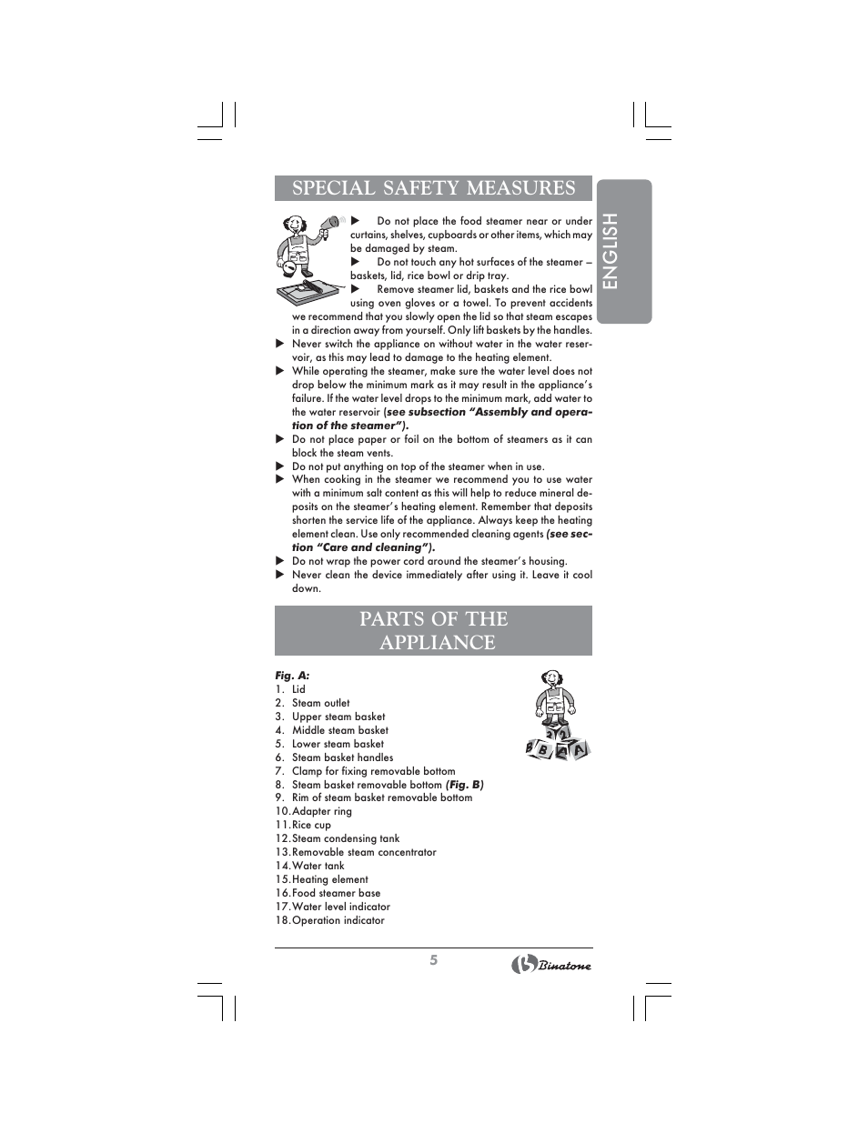 English special safety measures, Parts of the appliance | Binatone FS-404 D User Manual | Page 5 / 70