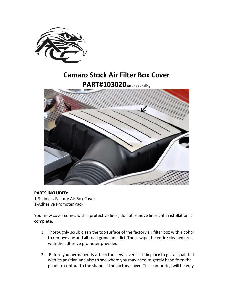 American Car Craft Camaro Air Box Filter Cover Polished Stock 2010-2013 User Manual | 2 pages