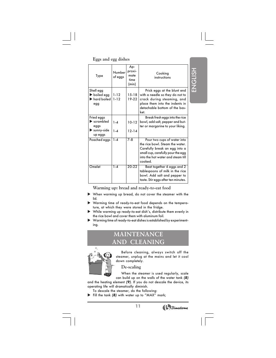 English, Maintenance and cleaning | Binatone FS-212 User Manual | Page 11 / 66