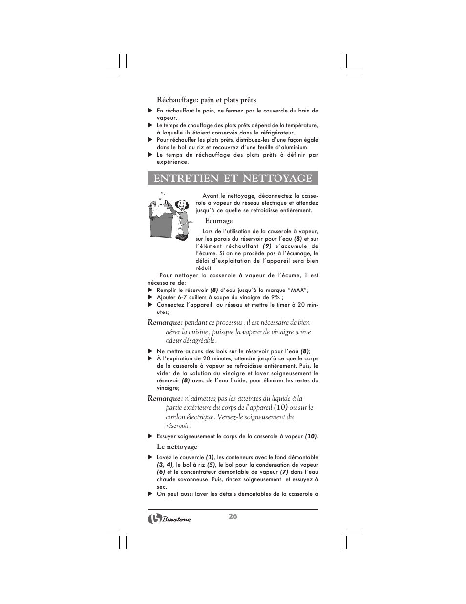Entretien et nettoyage | Binatone FS-212 User Manual | Page 26 / 66