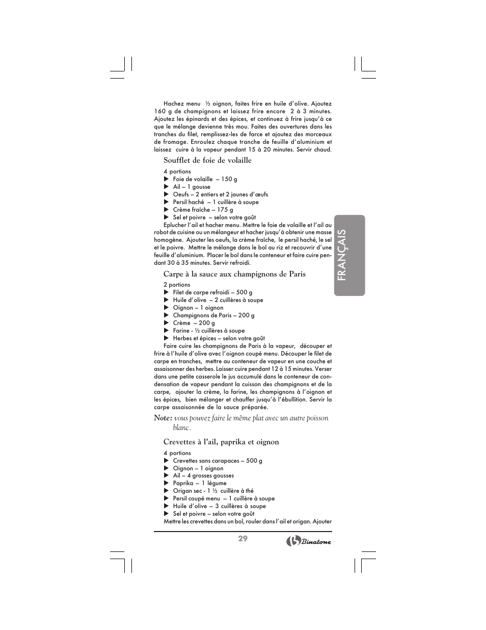 Français | Binatone FS-212 User Manual | Page 29 / 66