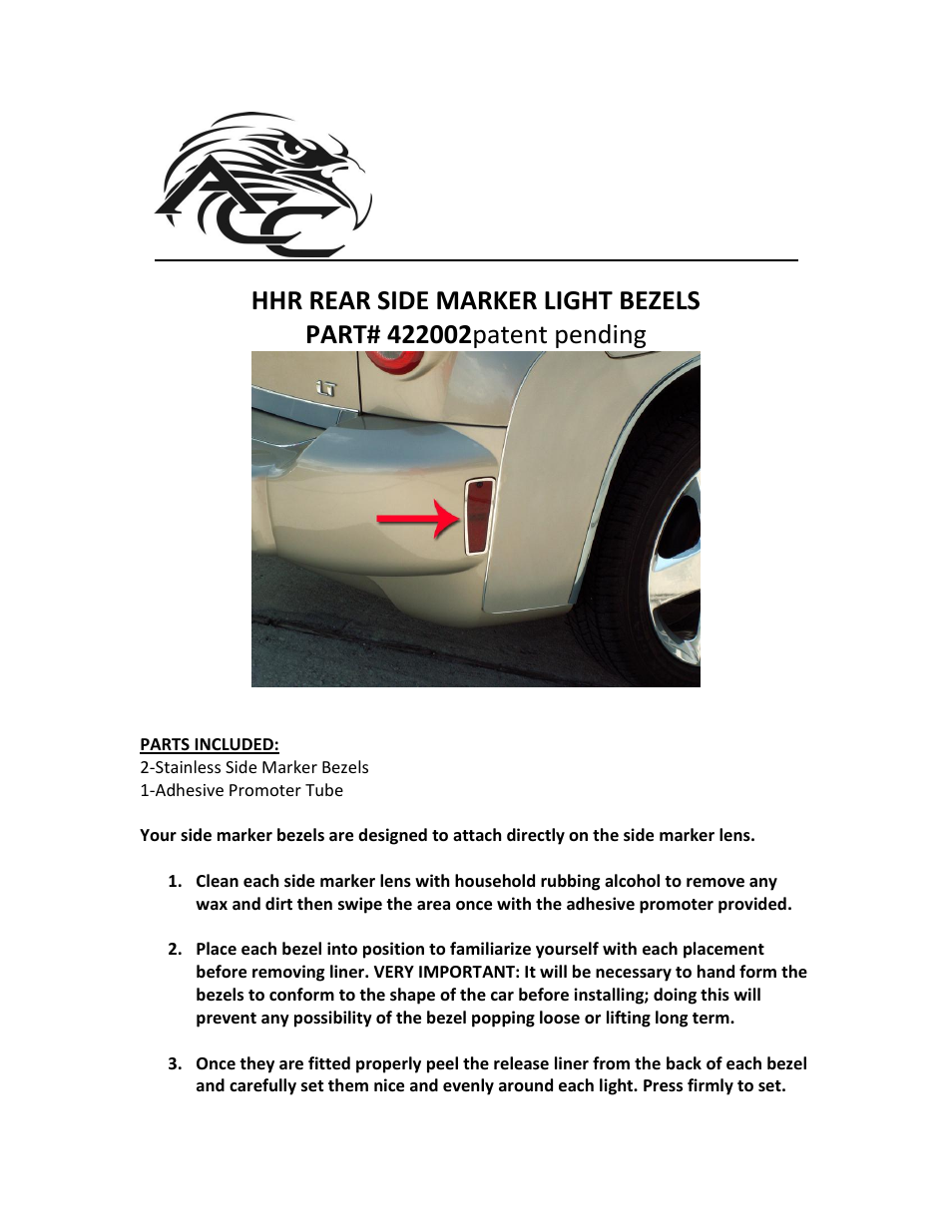 American Car Craft HHR Marker Light Trim Polished Rear 2Pc 2006-2012 User Manual | 2 pages