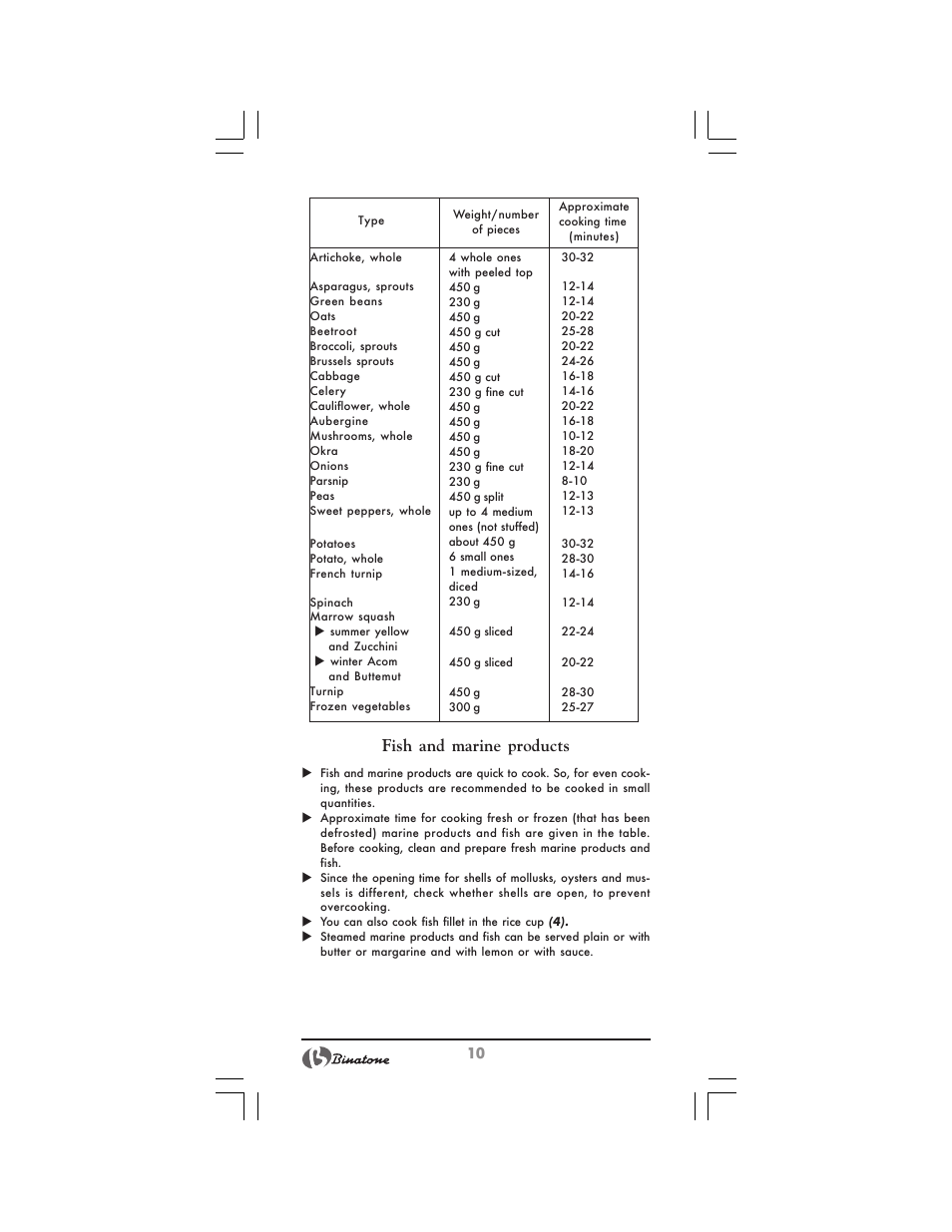 Fish and marine products | Binatone MRFP-8810 D User Manual | Page 10 / 72