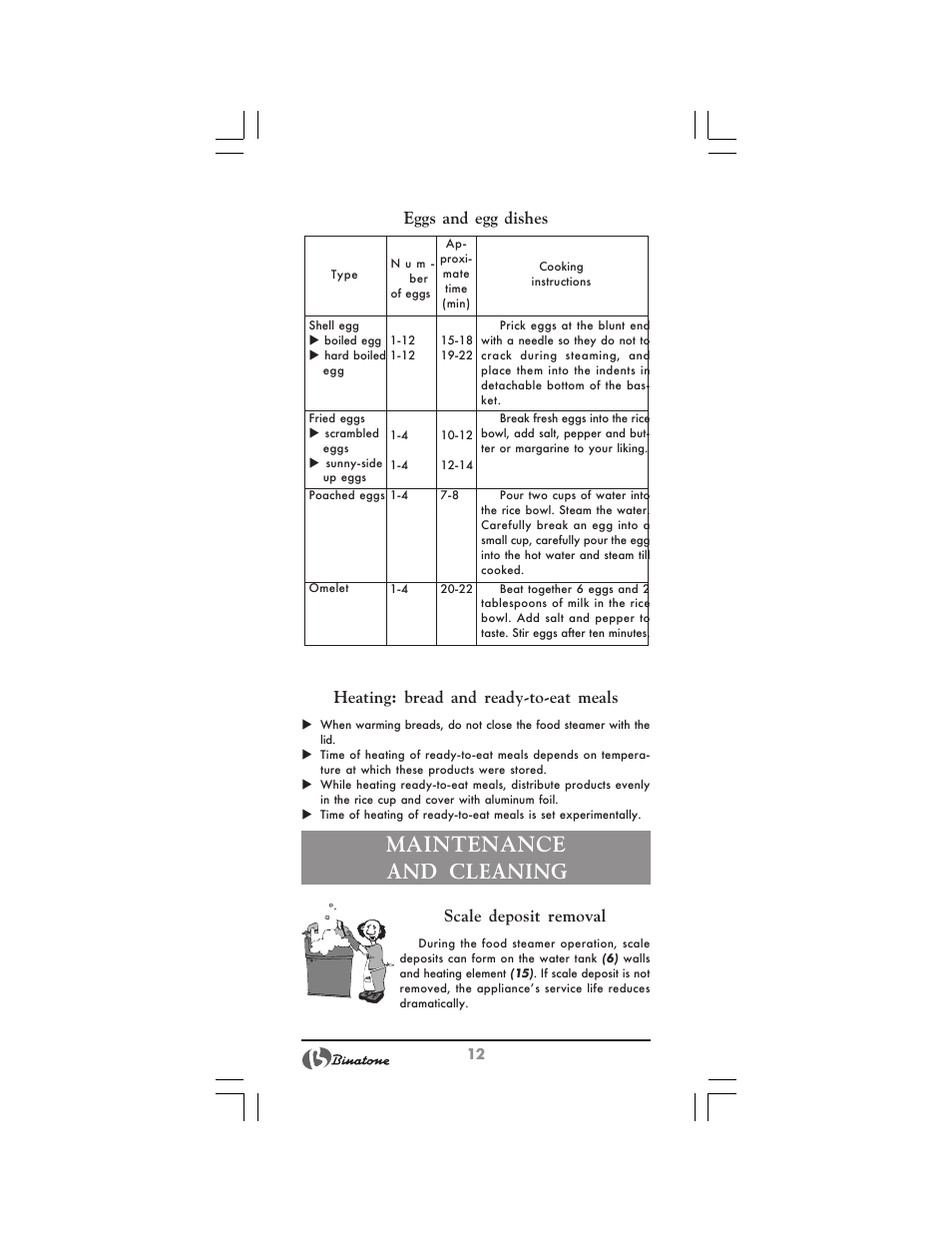 Maintenance and cleaning, Scale deposit removal | Binatone MRFP-8810 D User Manual | Page 12 / 72