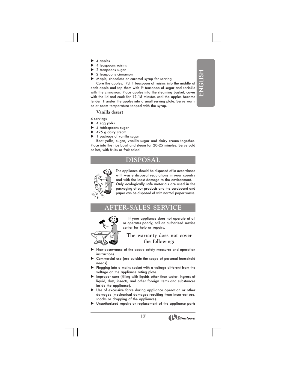 English, Disposal, After-sales service | Binatone MRFP-8810 D User Manual | Page 17 / 72