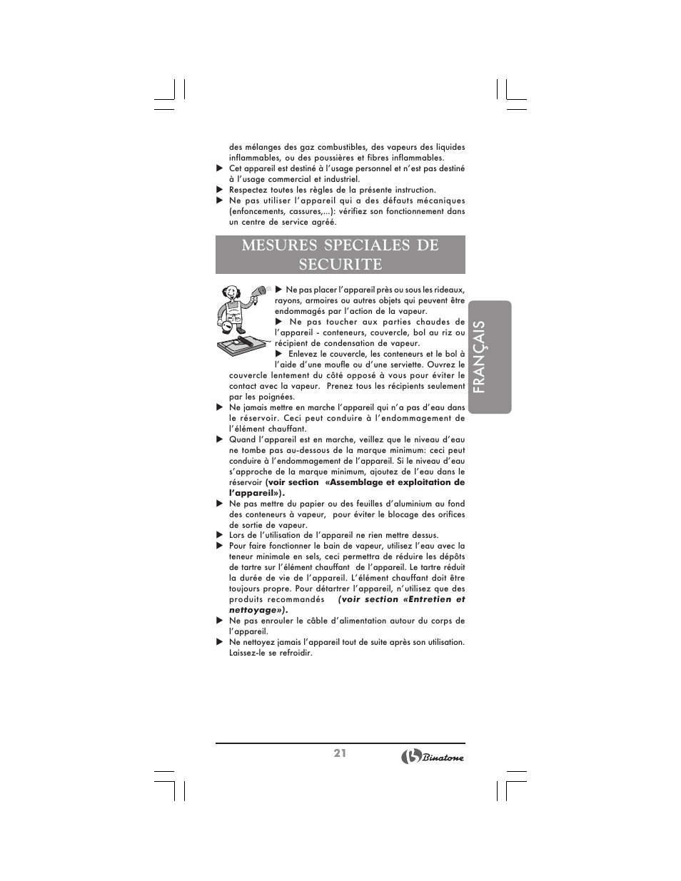Français, Mesures speciales de securite | Binatone MRFP-8810 D User Manual | Page 21 / 72