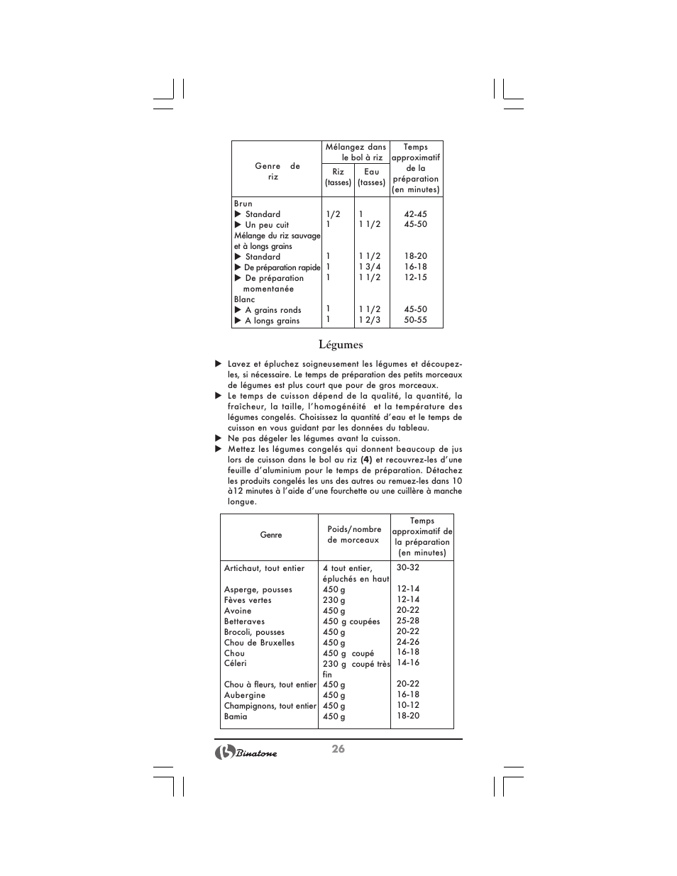 Légumes | Binatone MRFP-8810 D User Manual | Page 26 / 72