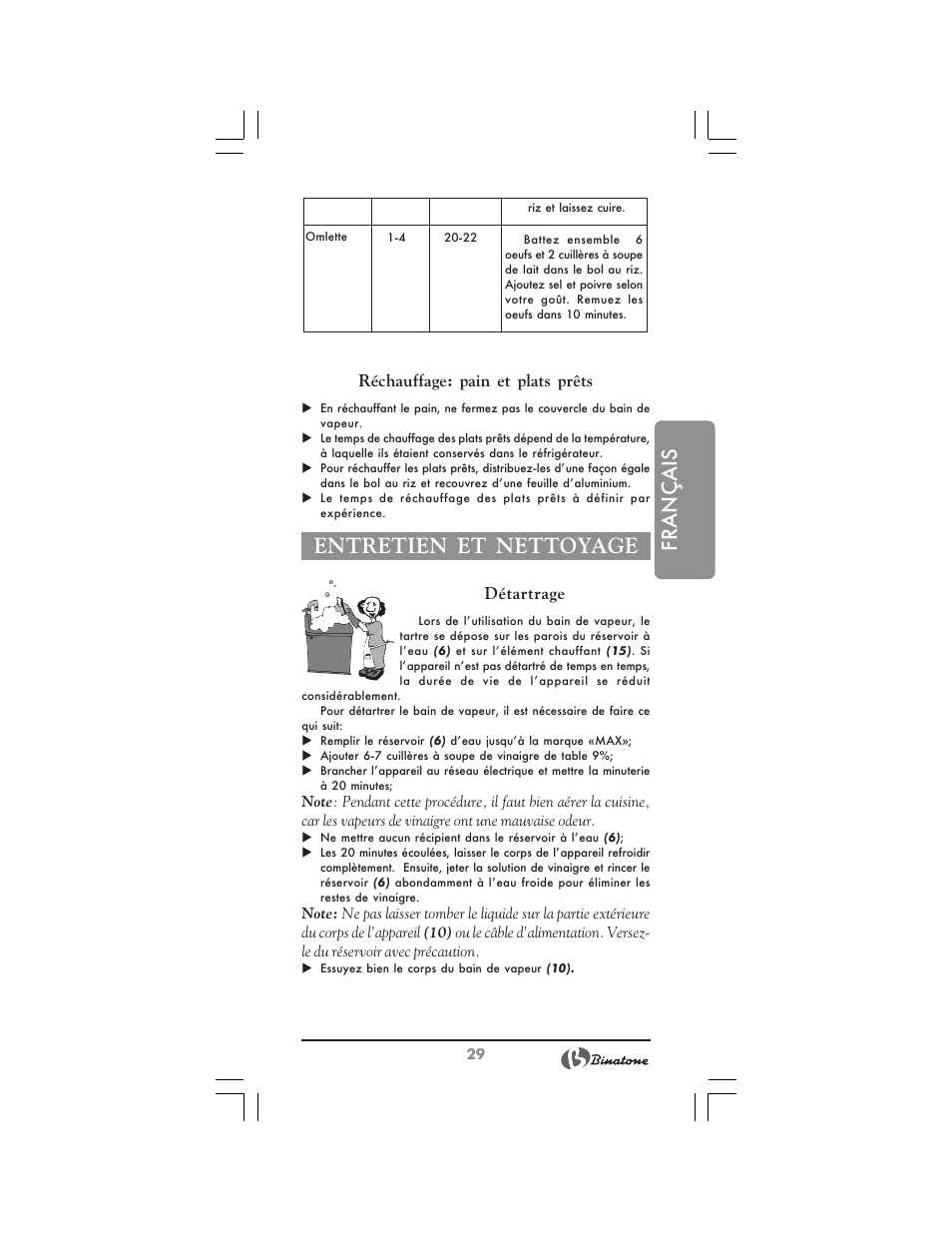 Français, Entretien et nettoyage | Binatone MRFP-8810 D User Manual | Page 29 / 72
