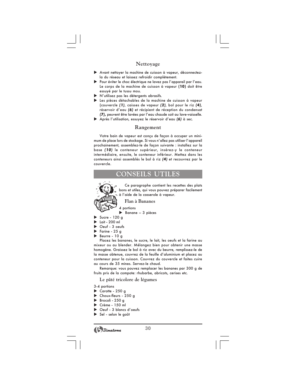 Conseils utiles, Nettoyage, Rangement | Binatone MRFP-8810 D User Manual | Page 30 / 72