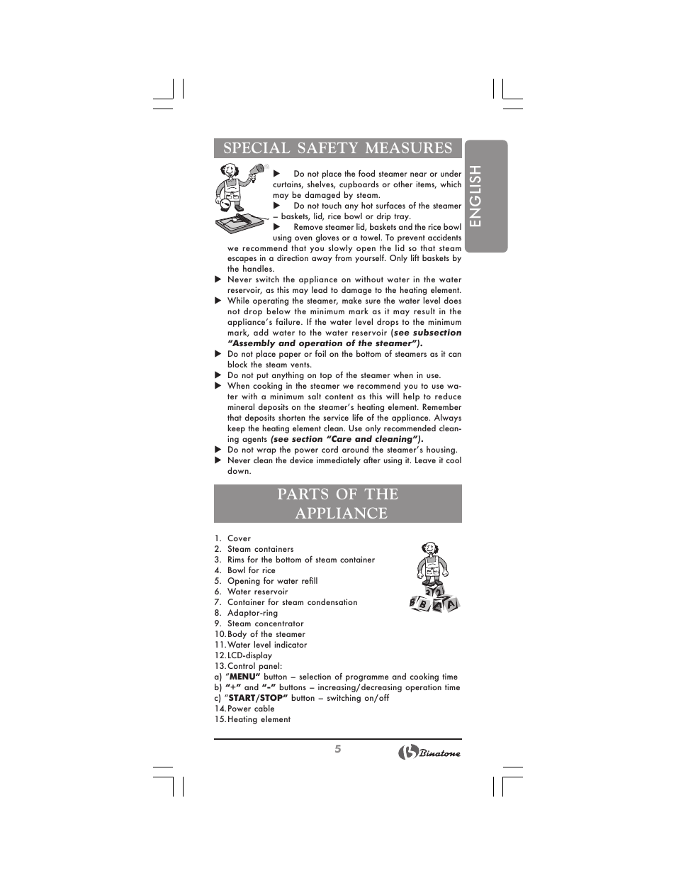 English special safety measures, Parts of the appliance | Binatone MRFP-8810 D User Manual | Page 5 / 72