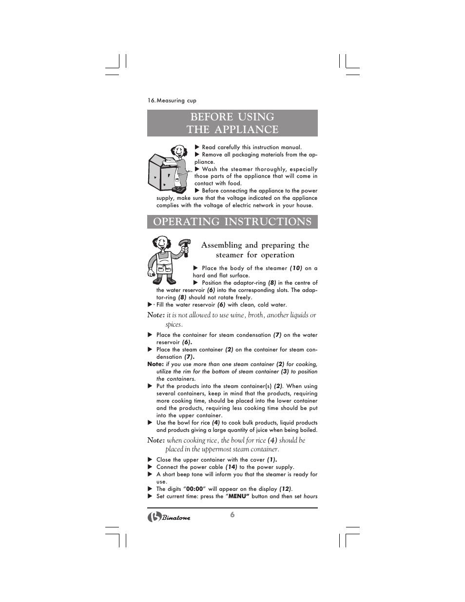 Before using the appliance, Operating instructions | Binatone MRFP-8810 D User Manual | Page 6 / 72