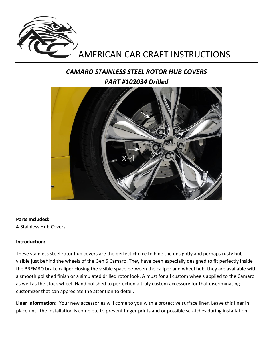 American Car Craft Camaro Wheel Rotors 4pc Drilled Polished 2010-2013 User Manual | 2 pages