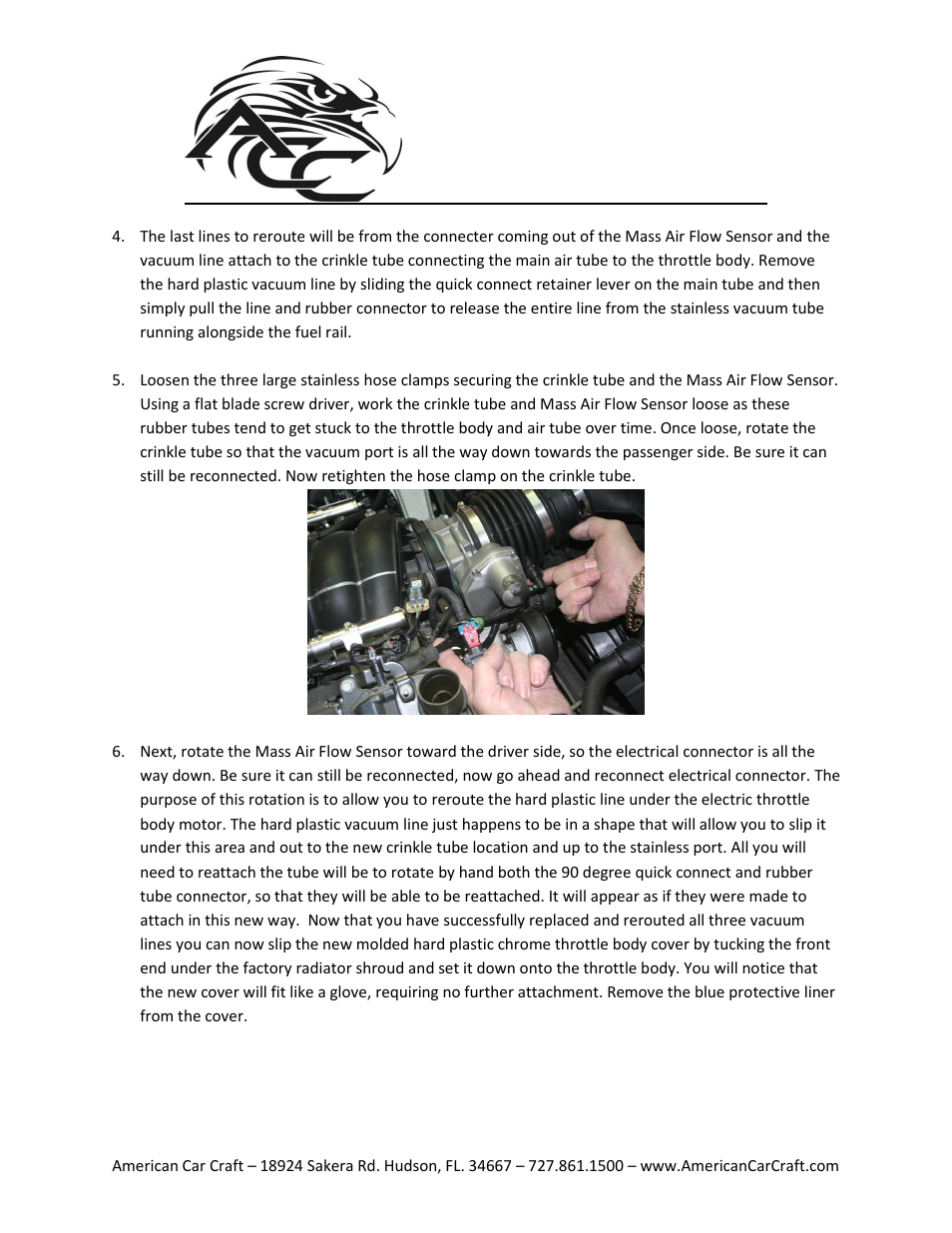 American Car Craft Corvette Plenum_Throttle Body_Radiator Cover 4Pc Designer Series 2005-2007 C6 User Manual | Page 3 / 5