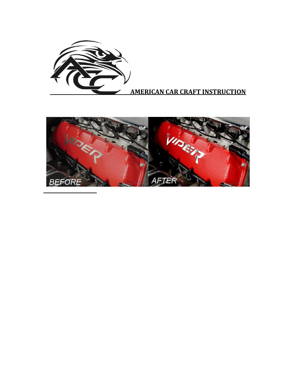 American Car Craft Dodge Viper Valve Cover Letter Set 10-Pc Polished 2008-2010 User Manual | 2 pages