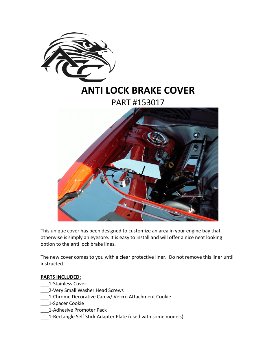 American Car Craft Challenger 5.7 and SRT 8 Anti Lock Brake _ Washer Fluid Tank Cover Polished w_cap 2008-2013 User Manual | 2 pages