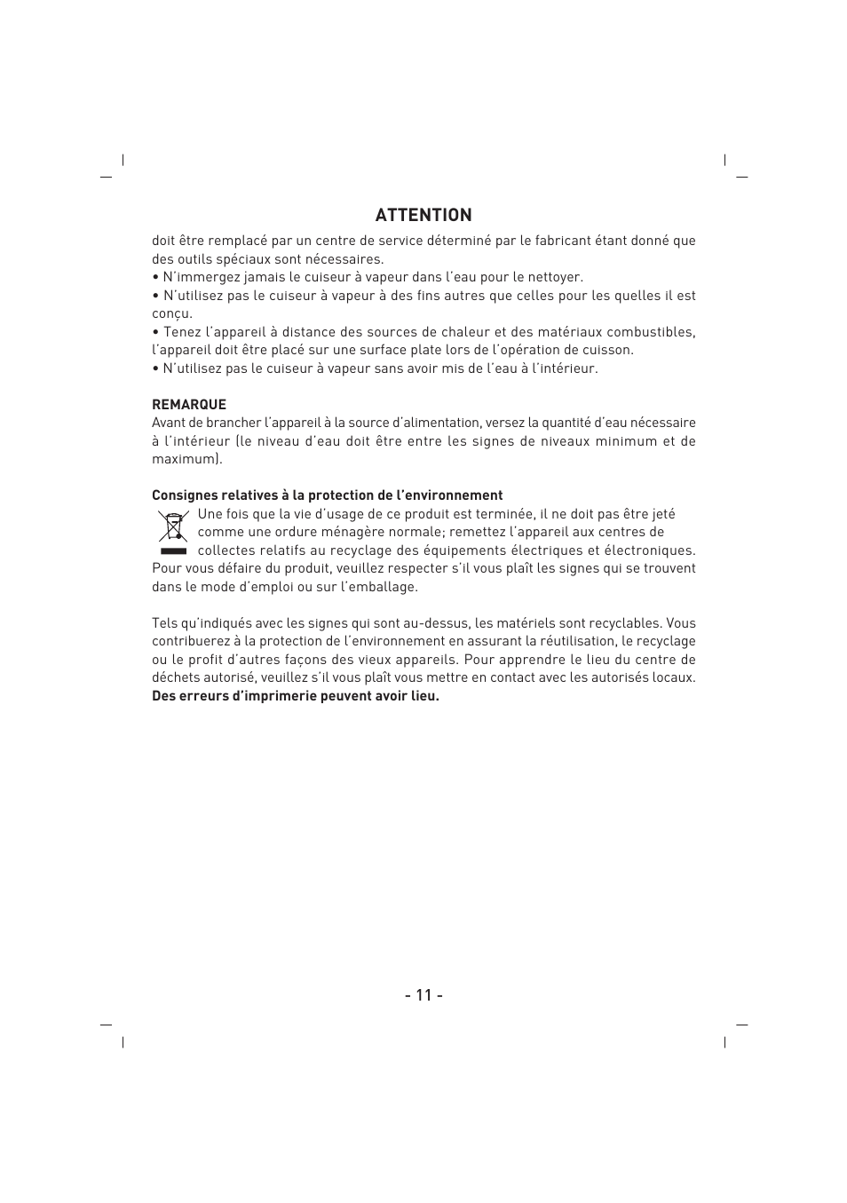 Attention | SINBO SFS 5702 User Manual | Page 12 / 35