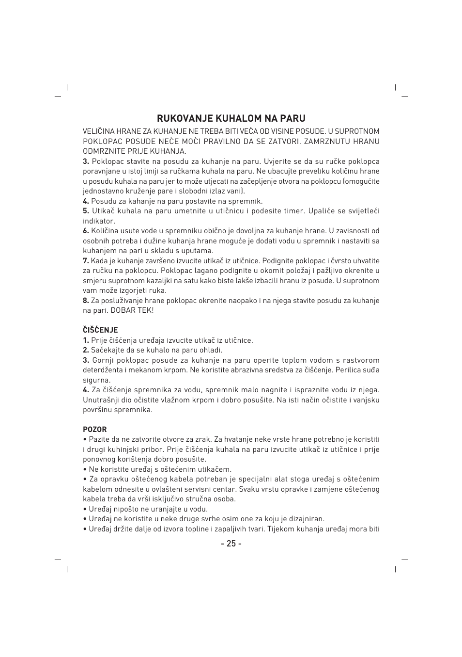 Rukovanje kuhalom na paru | SINBO SFS 5702 User Manual | Page 26 / 35