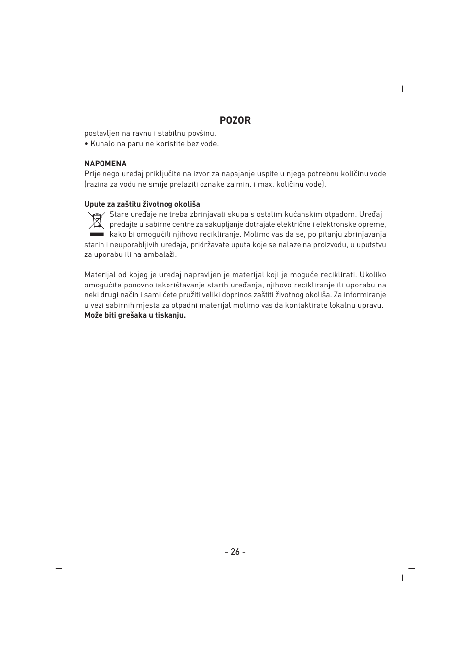 Pozor | SINBO SFS 5702 User Manual | Page 27 / 35