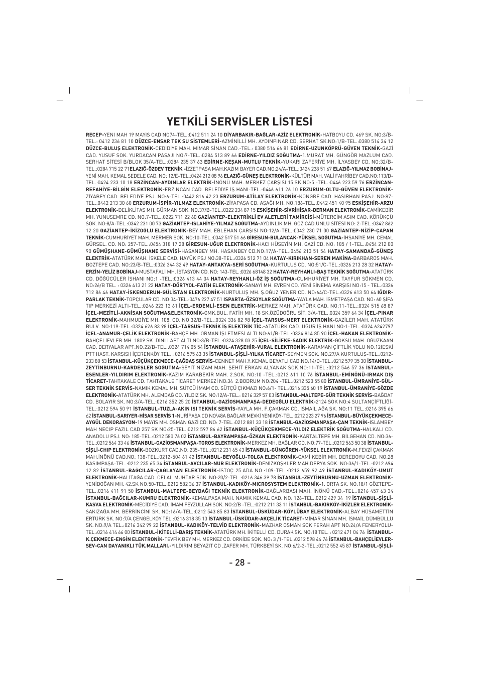 Yetk‹l‹ serv‹sler l‹stes | SINBO SFS 5702 User Manual | Page 29 / 35