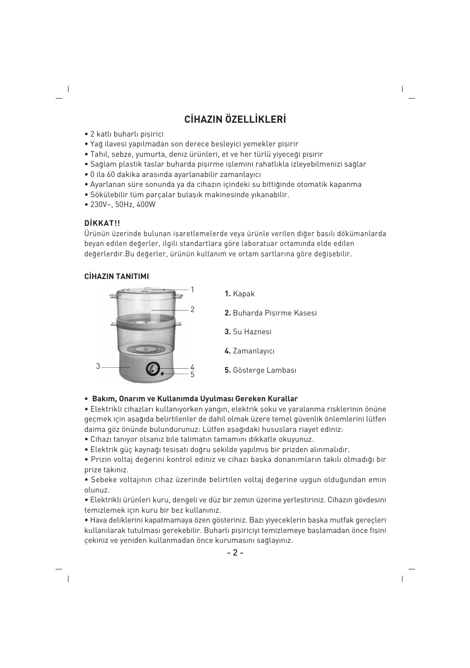 C‹hazin özell‹kler | SINBO SFS 5702 User Manual | Page 3 / 35