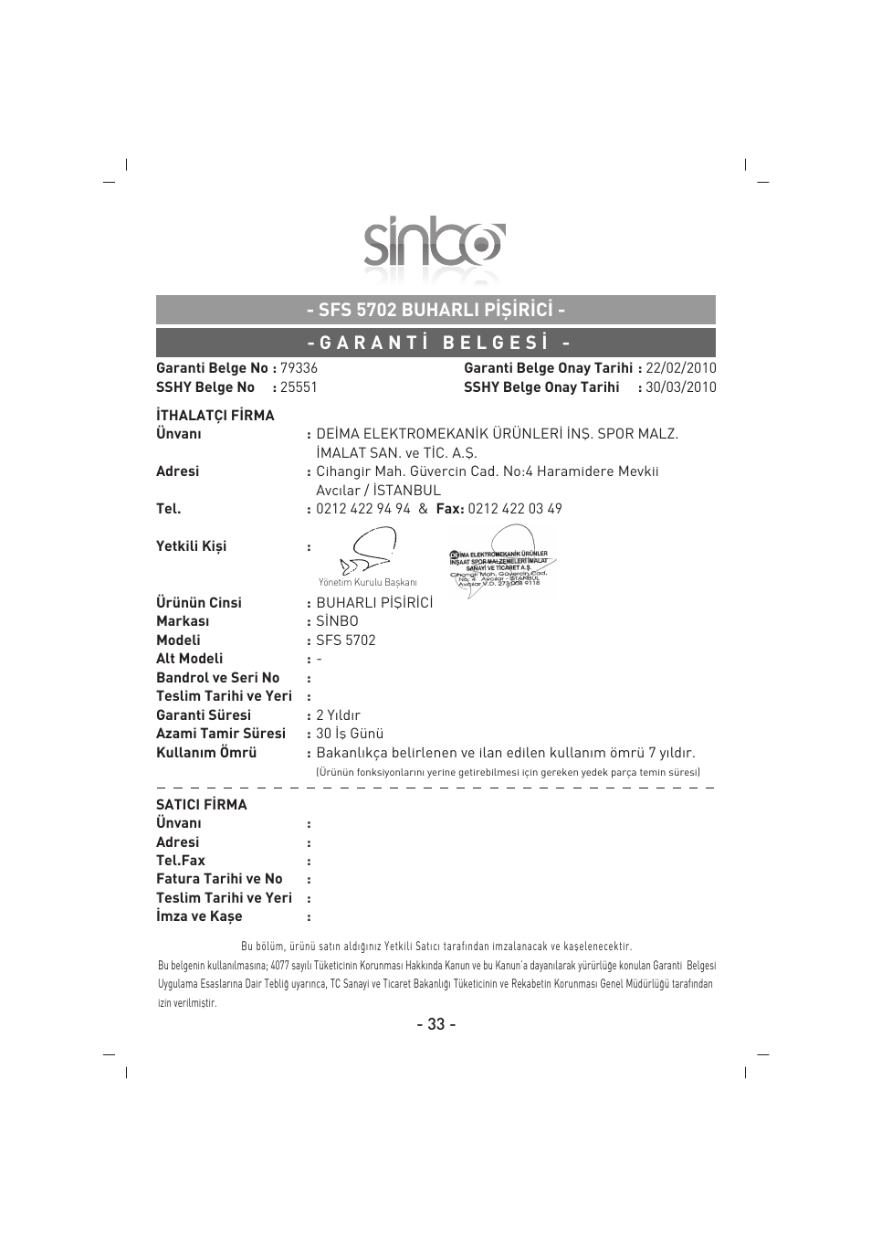 SINBO SFS 5702 User Manual | Page 34 / 35