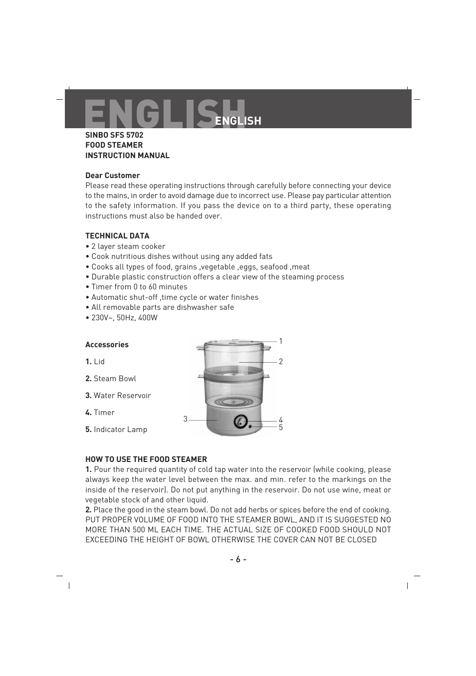 English | SINBO SFS 5702 User Manual | Page 7 / 35