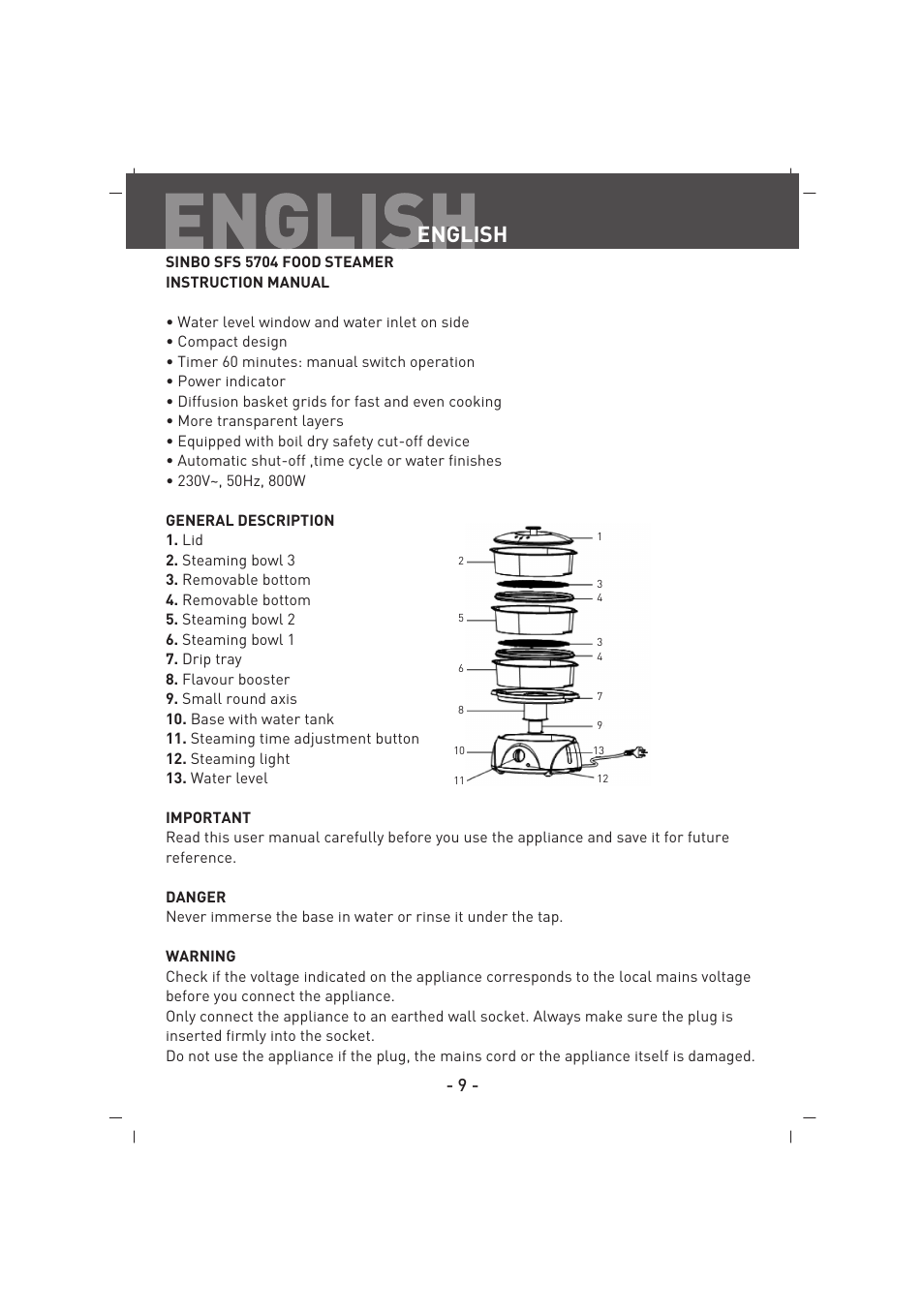 English | SINBO SFS 5704 User Manual | Page 10 / 54