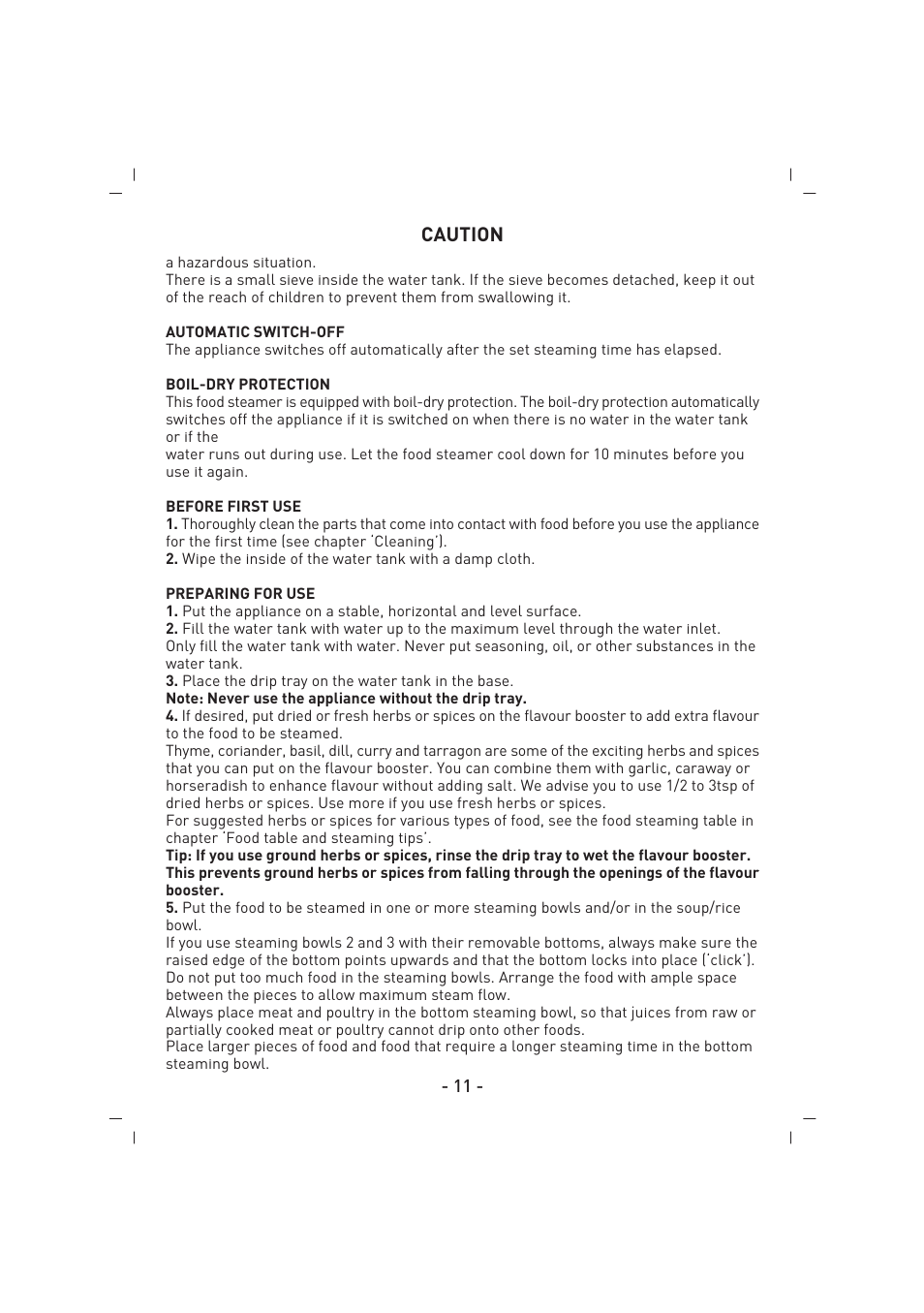 Caution | SINBO SFS 5704 User Manual | Page 12 / 54