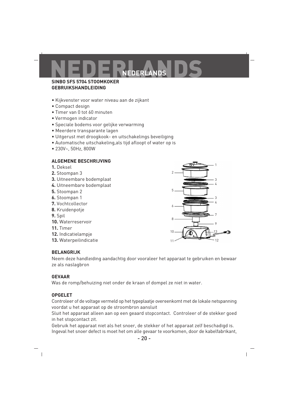 Nederlands | SINBO SFS 5704 User Manual | Page 21 / 54