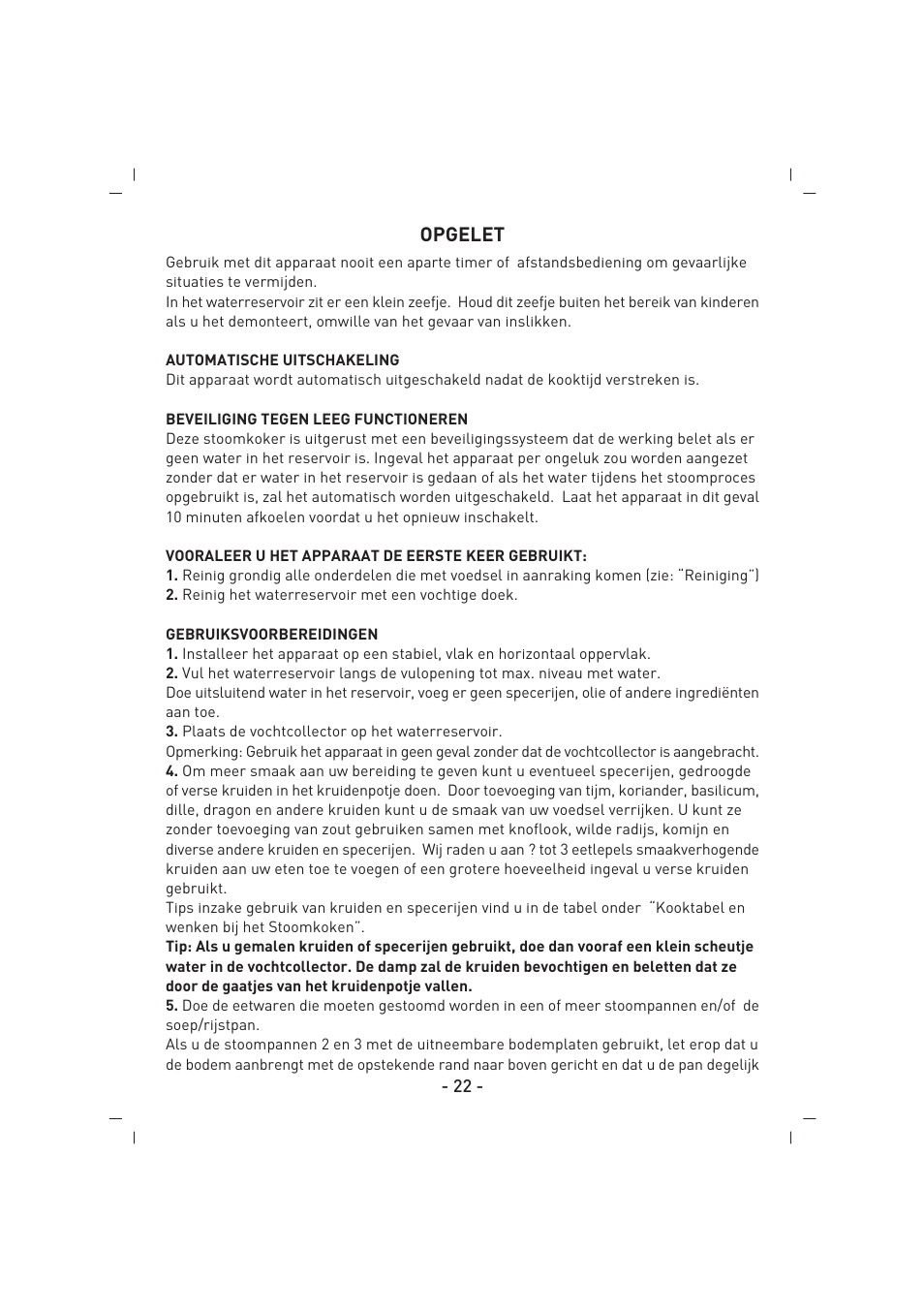 Opgelet | SINBO SFS 5704 User Manual | Page 23 / 54