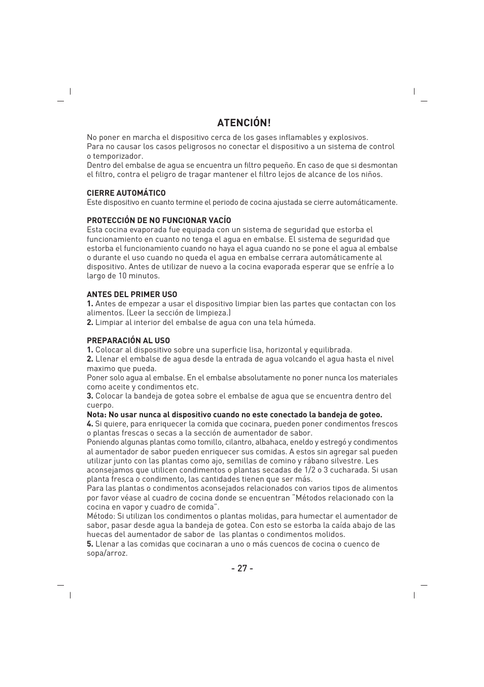 Atención | SINBO SFS 5704 User Manual | Page 28 / 54