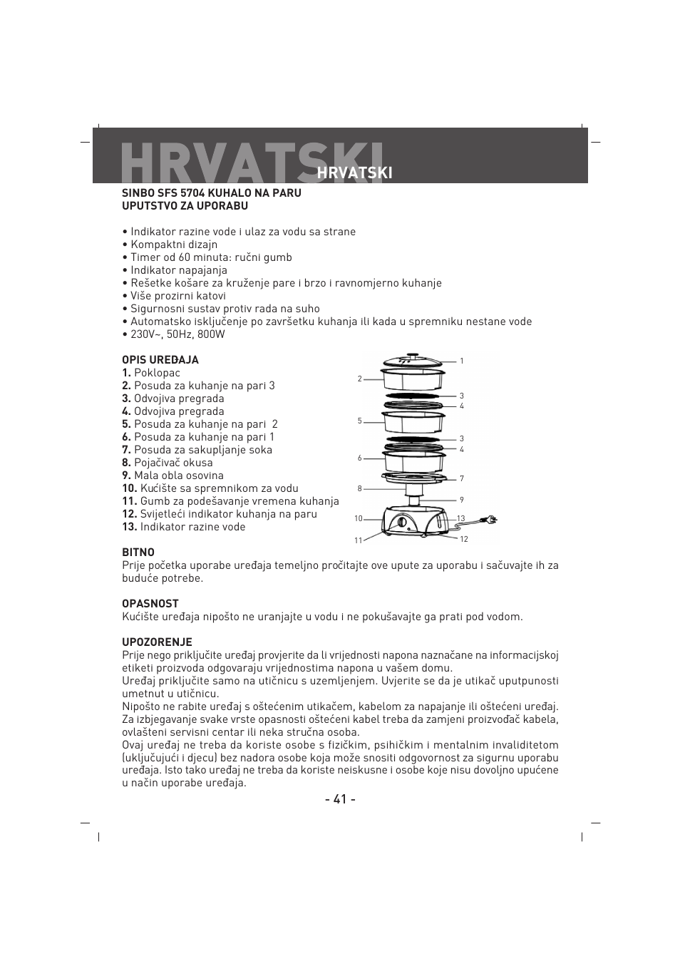 Hrvatski | SINBO SFS 5704 User Manual | Page 42 / 54