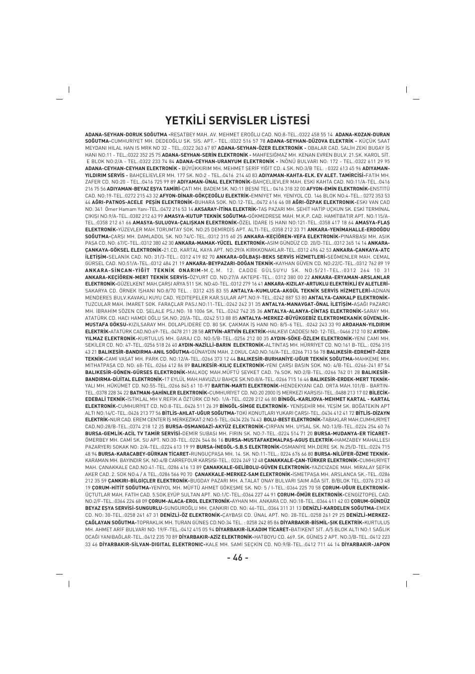 Yetk‹l‹ serv‹sler l‹stes | SINBO SFS 5704 User Manual | Page 47 / 54
