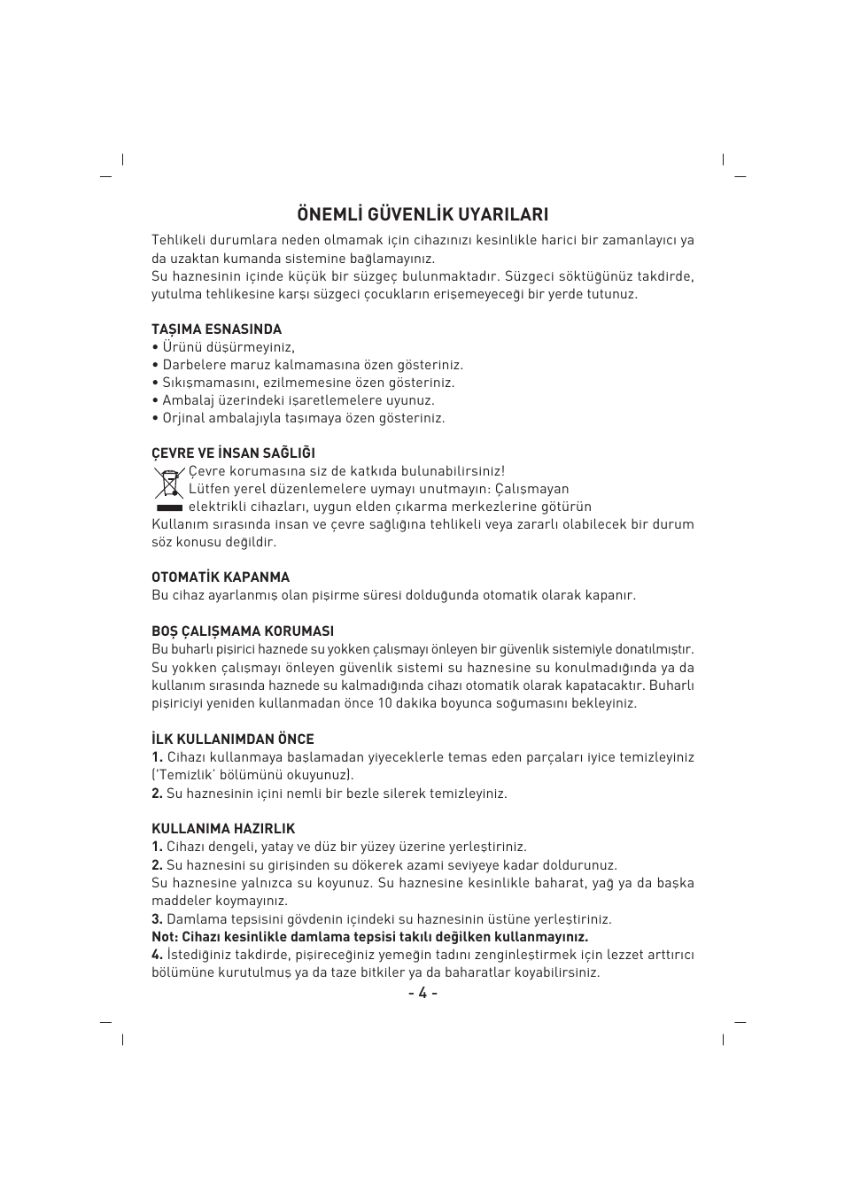 Öneml‹ güvenl‹k uyarilari | SINBO SFS 5704 User Manual | Page 5 / 54