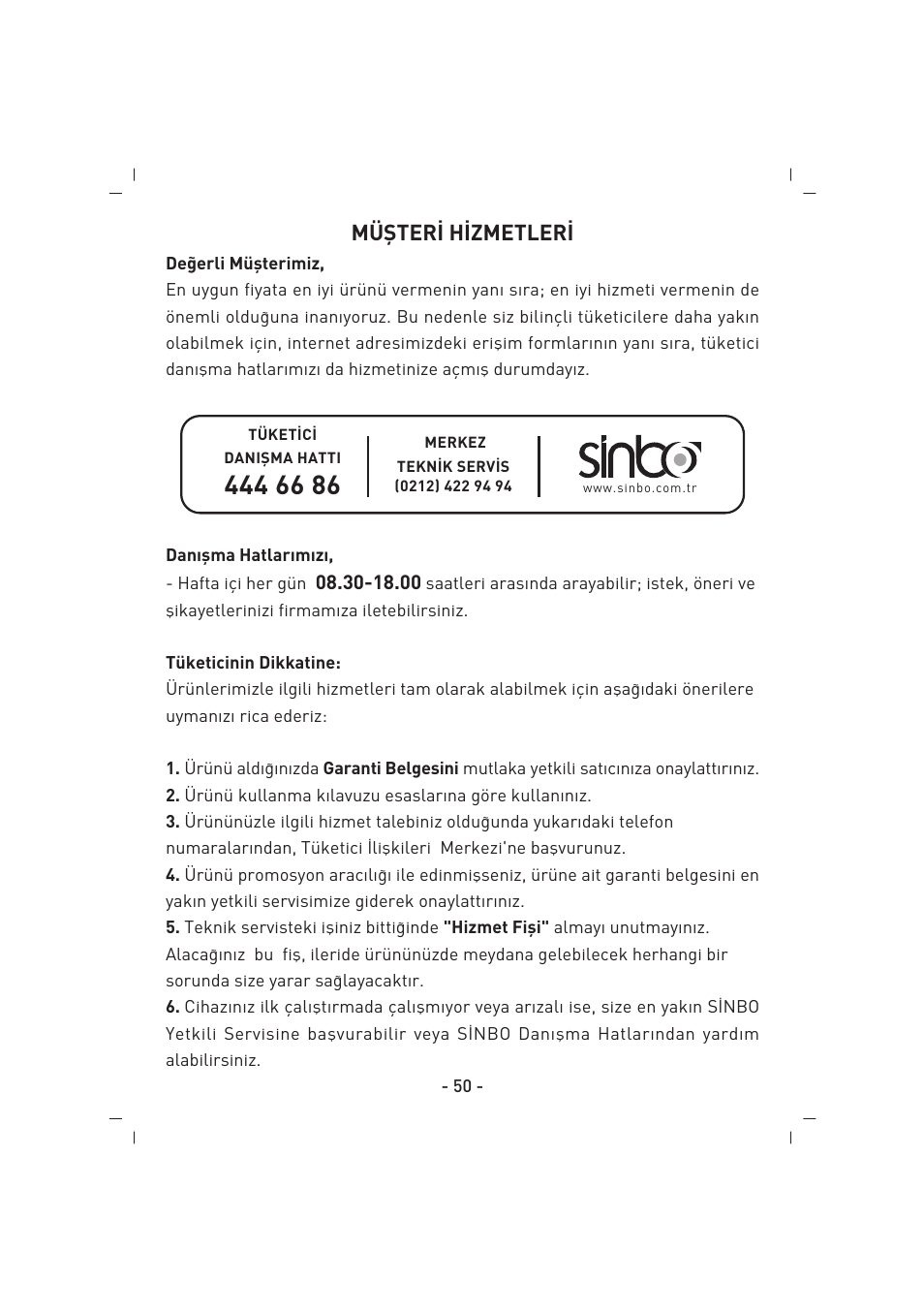 Müfiter‹ h‹zmetler | SINBO SFS 5704 User Manual | Page 51 / 54