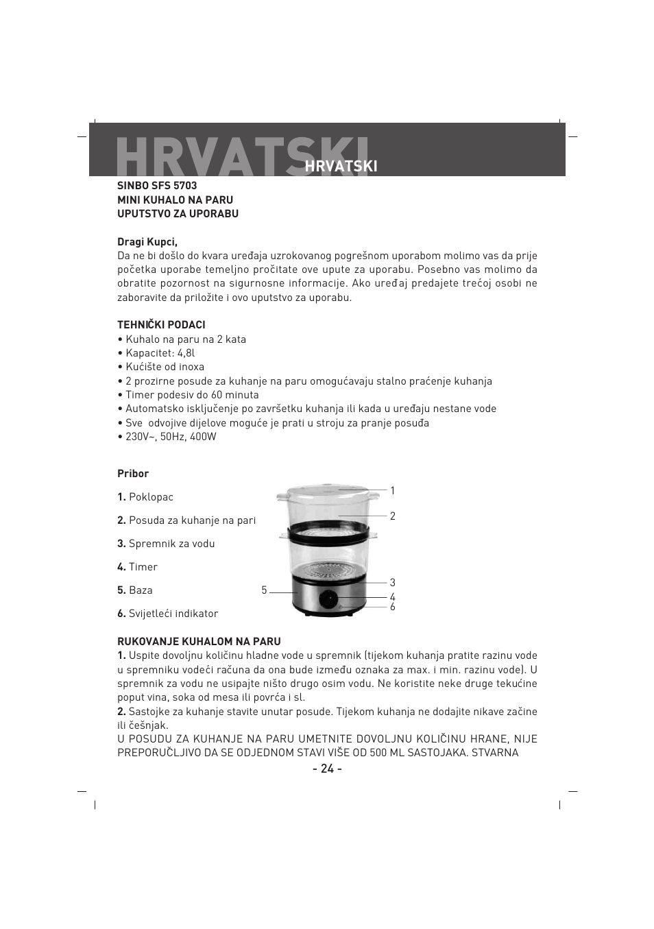Hrvatski | SINBO SFS 5703 User Manual | Page 25 / 35