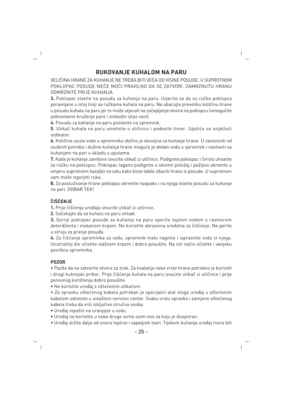 Rukovanje kuhalom na paru | SINBO SFS 5703 User Manual | Page 26 / 35