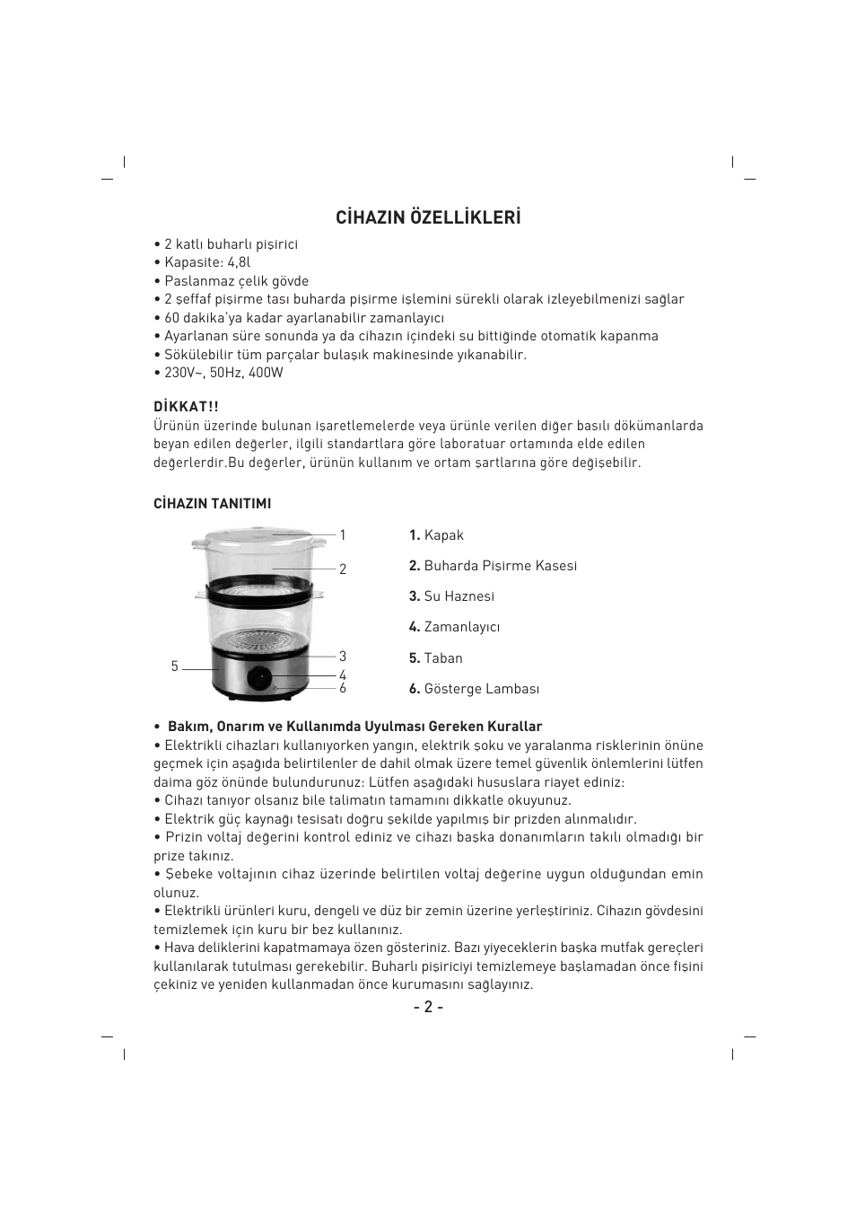 C‹hazin özell‹kler | SINBO SFS 5703 User Manual | Page 3 / 35