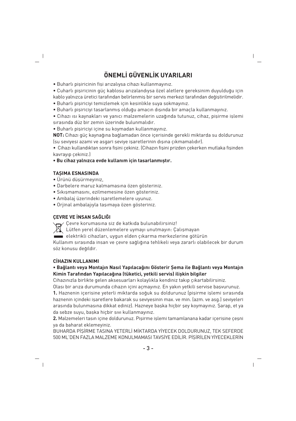 Öneml‹ güvenl‹k uyarilari | SINBO SFS 5703 User Manual | Page 4 / 35