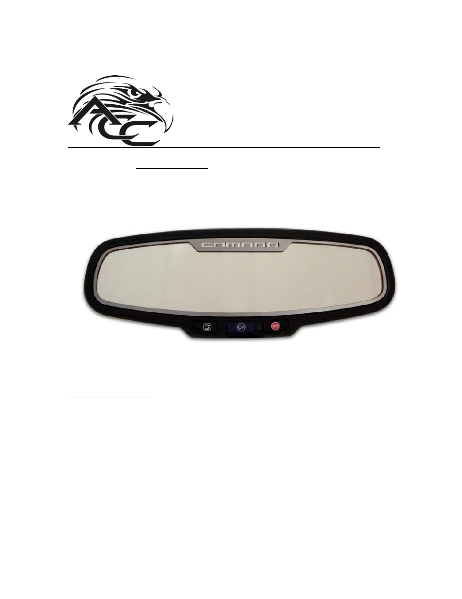 American Car Craft Camaro Rear View Mirror Trim "Camaro Style Brushed 2010-2012 Oval - no sensor" User Manual | 2 pages