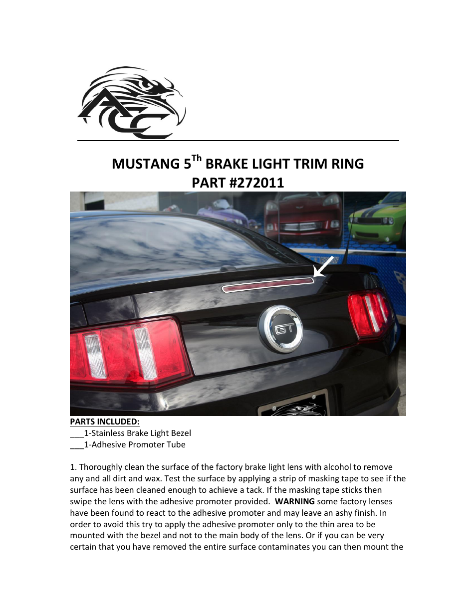 American Car Craft Mustang 3rd Brake Light Trim Ring Polished 2010-2012 User Manual | 2 pages
