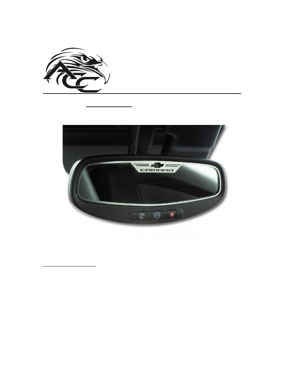 American Car Craft Camaro Rear View Mirror Trim "Camaro Style Brushed 2010-2012 Oval - sensor" User Manual | 2 pages