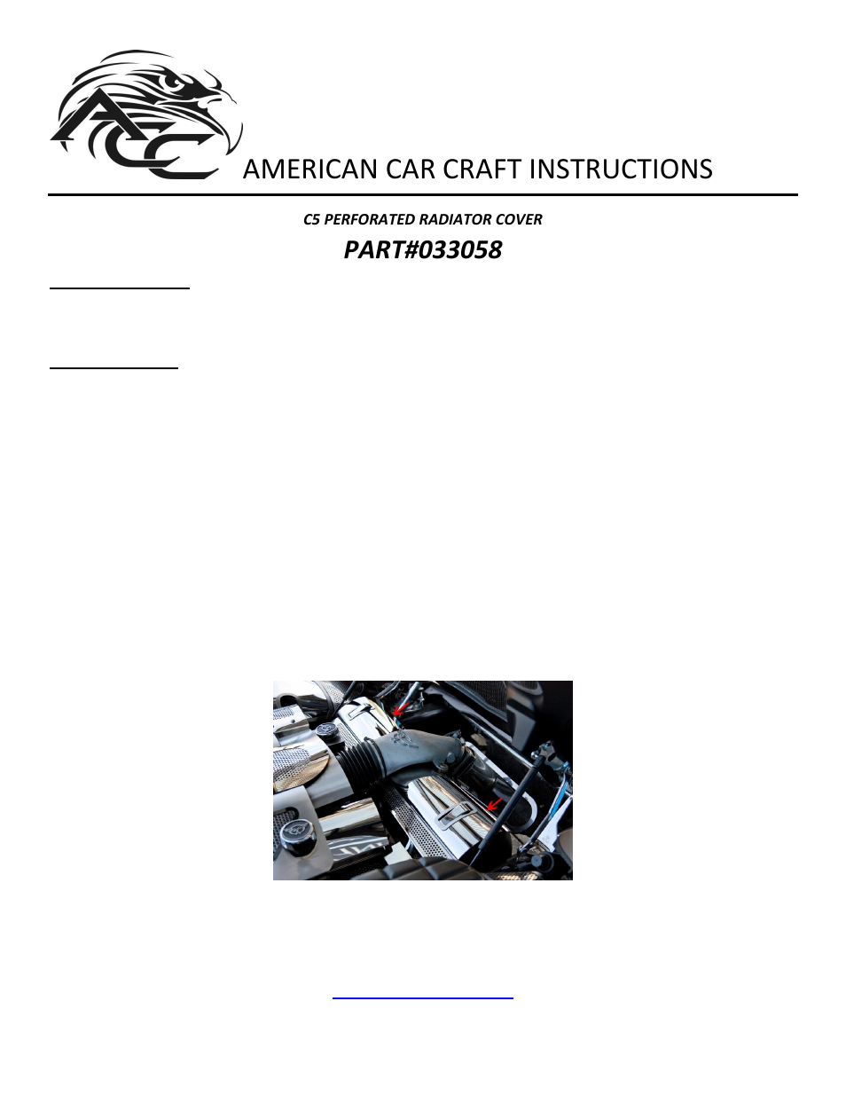 American Car Craft Corvette Radiator Cover Perforated 1997-2004 C5 & Z06 User Manual | 1 page