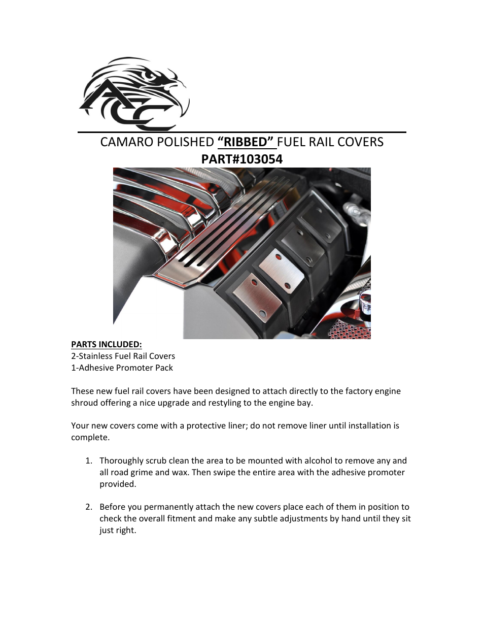 American Car Craft Camaro Fuel Rail Covers Polished Carbon Fiber "Ribbed V8 2010-2013" User Manual | 2 pages