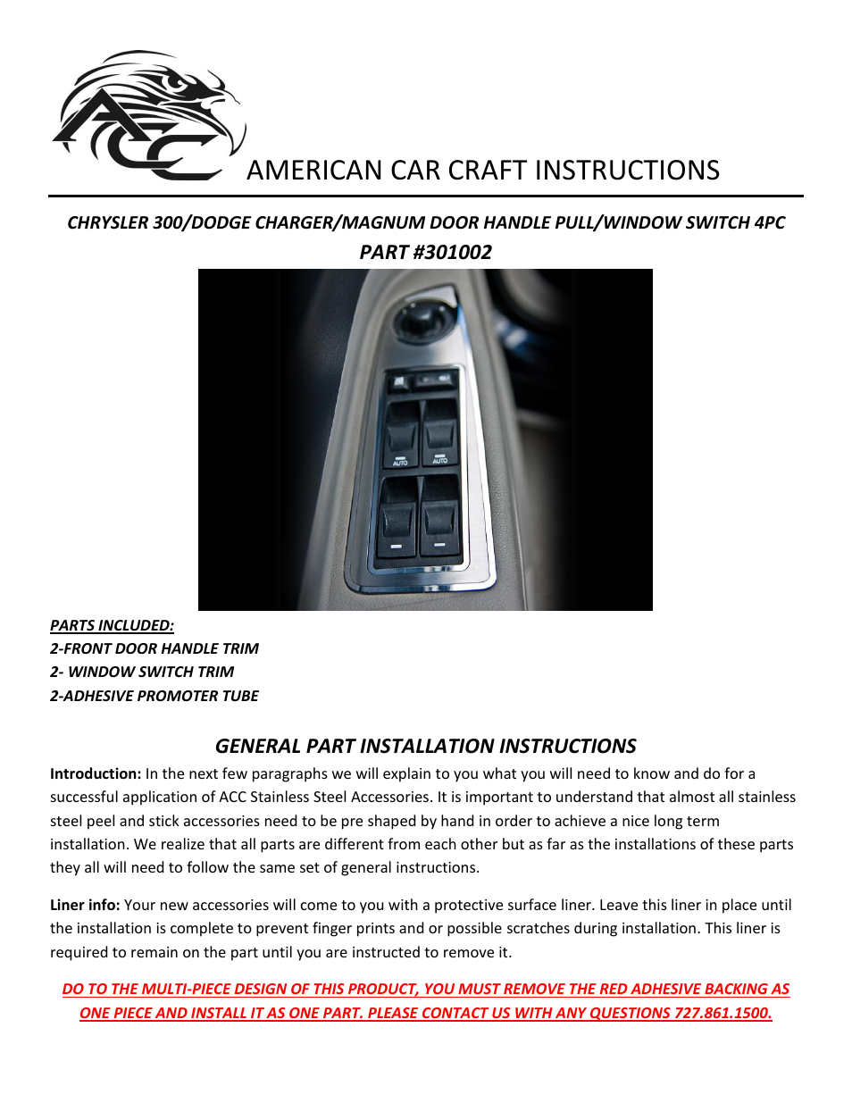 American Car Craft Chrysler 300 _ Charger _ Magnum Door Handle Pull Interior 4Pc Polished_Brushed 2005-2010 User Manual | 3 pages