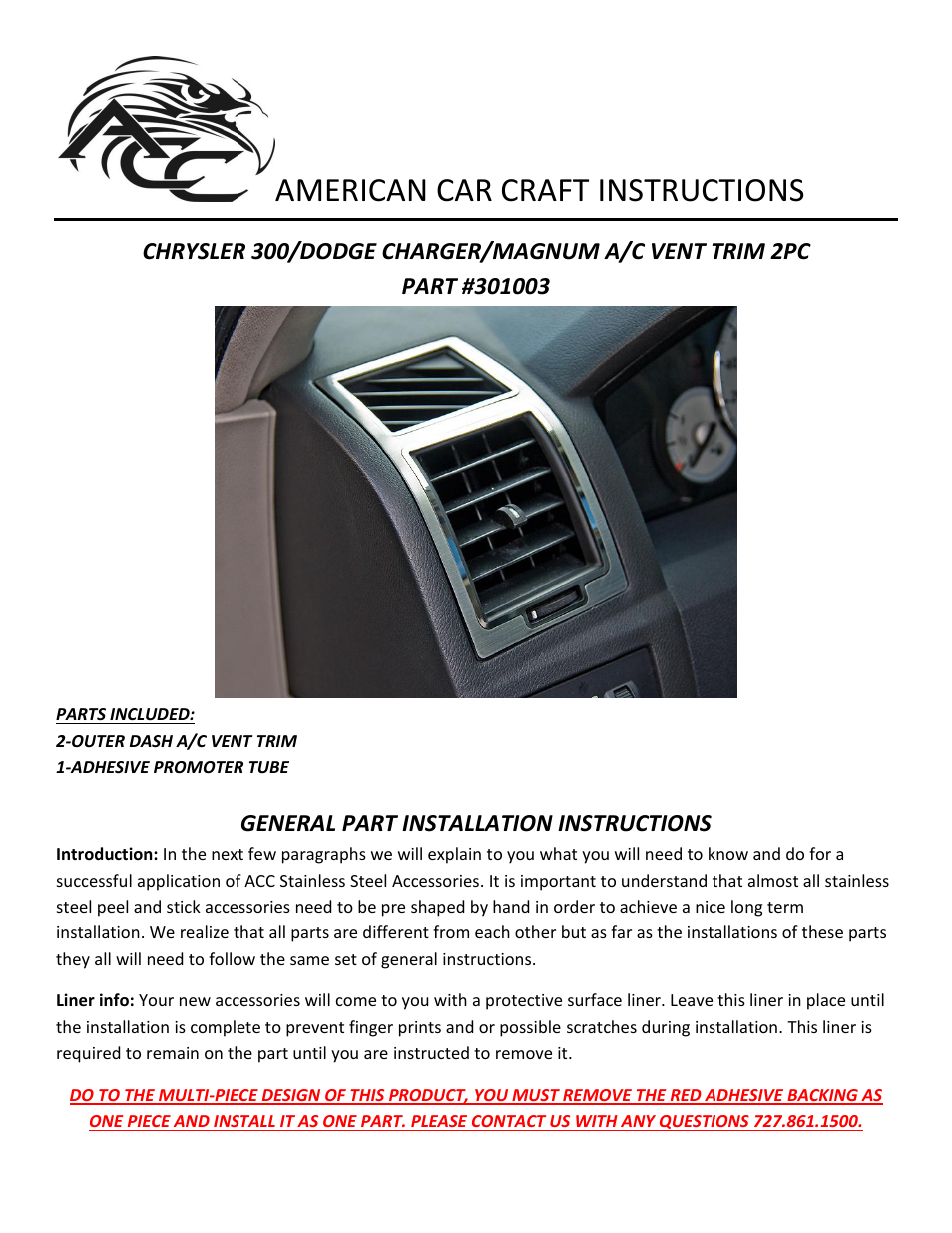 American Car Craft Chrysler 300 _ Charger _ Magnum A_C Vent Trim Outer 2Pc Polished_Brushed 2005-2010 User Manual | 3 pages
