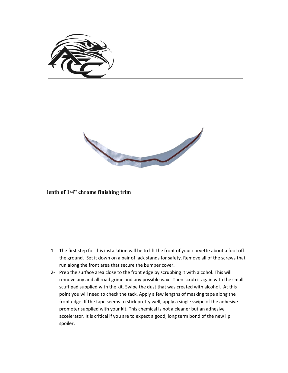 American Car Craft Corvette Stingray Front Lip Spoiler Polished 2014+ C7 User Manual | 3 pages